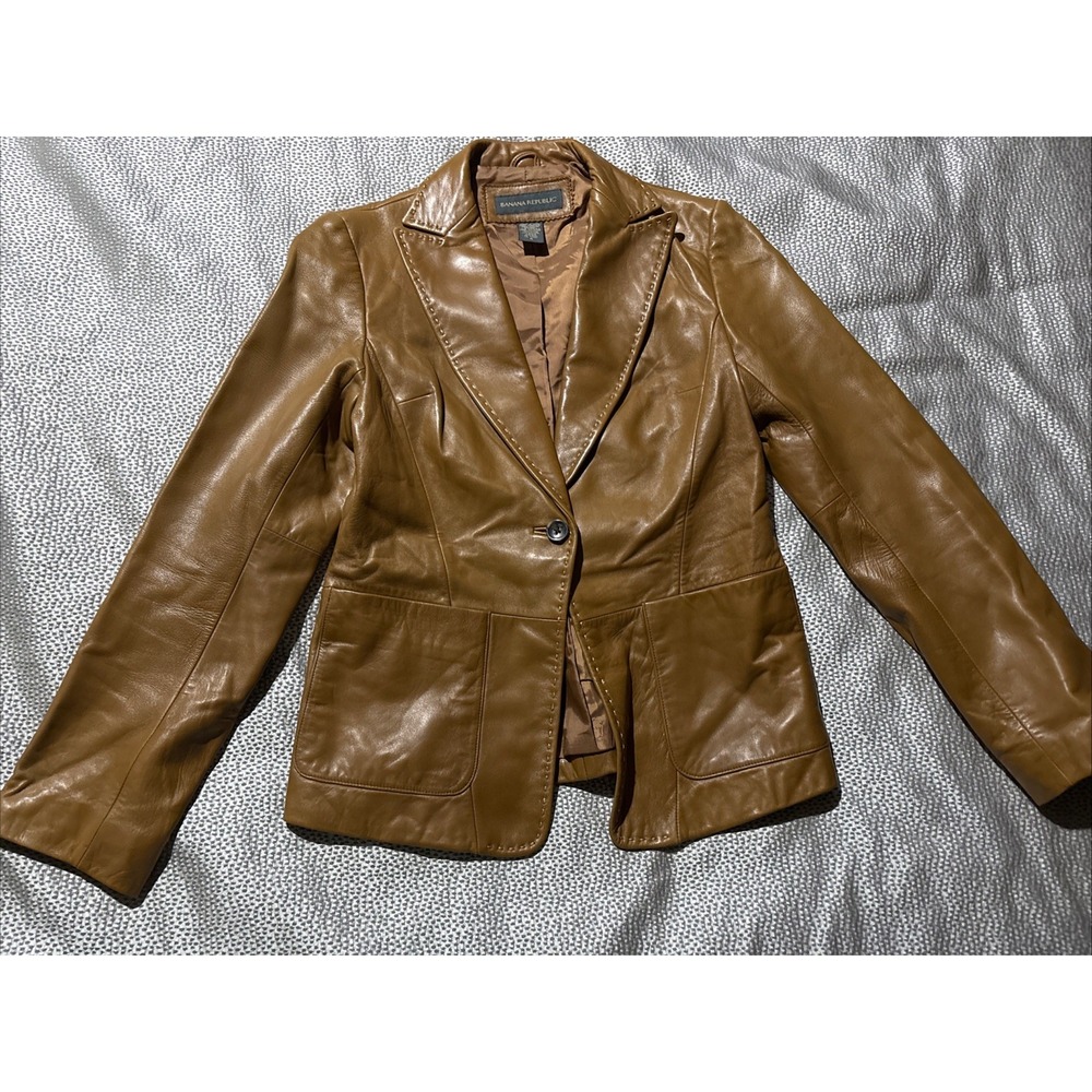 Banana Republic Camel Brown Soft Leather Jacket Single Button Women's Size 4